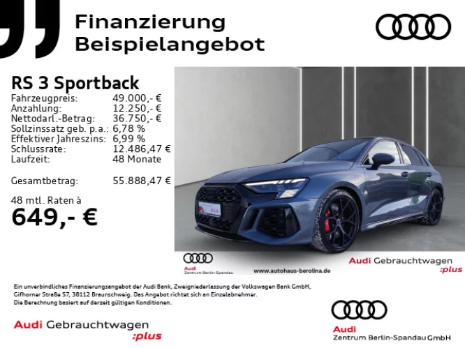 Details zum Fahrzeug: AUDI RS3 Sportback *PANO*MATRIX*B&O*RS-AGA*NAV+*ACC*