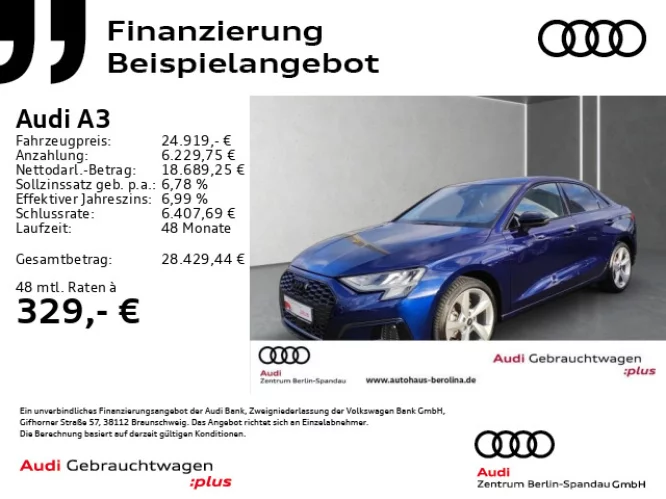 Details zum Fahrzeug: AUDI A3 Lim. 35 TFSI Adv. *ACC*Virt.C+*Opt.-Schwarz+*