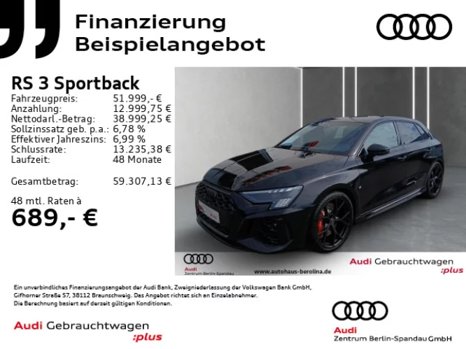 Details zum Fahrzeug: AUDI RS3 Sportback *MATRIX*B&O*NAV+*RS-AGA*R-CAM*SHZ*