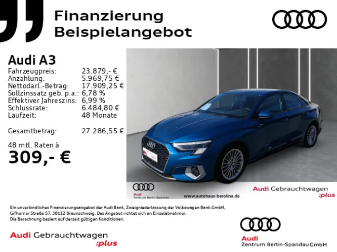 Details zum Fahrzeug: AUDI A3 Lim. 35 TFSI Adv. S tronic *MATRIX*NAV+*SHZ*
